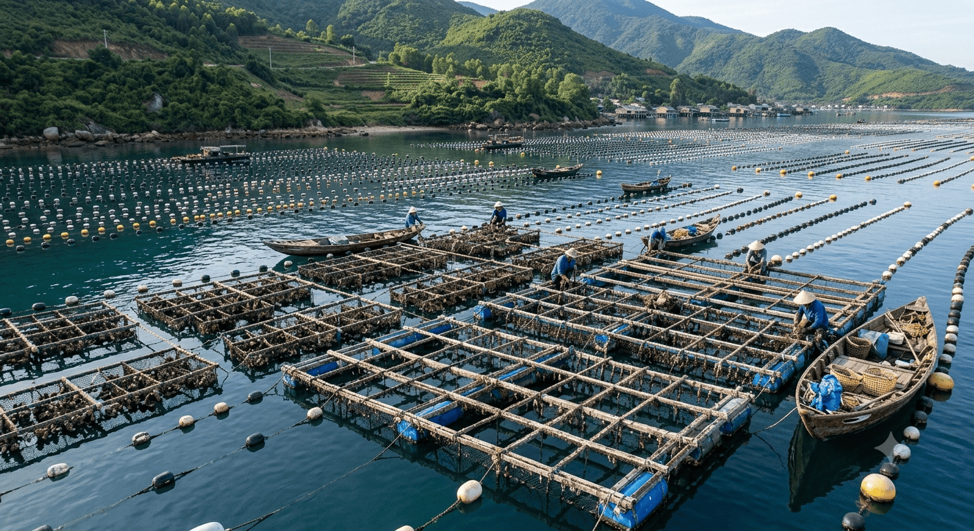Akoya pearl farming in the waters of Van Ninh