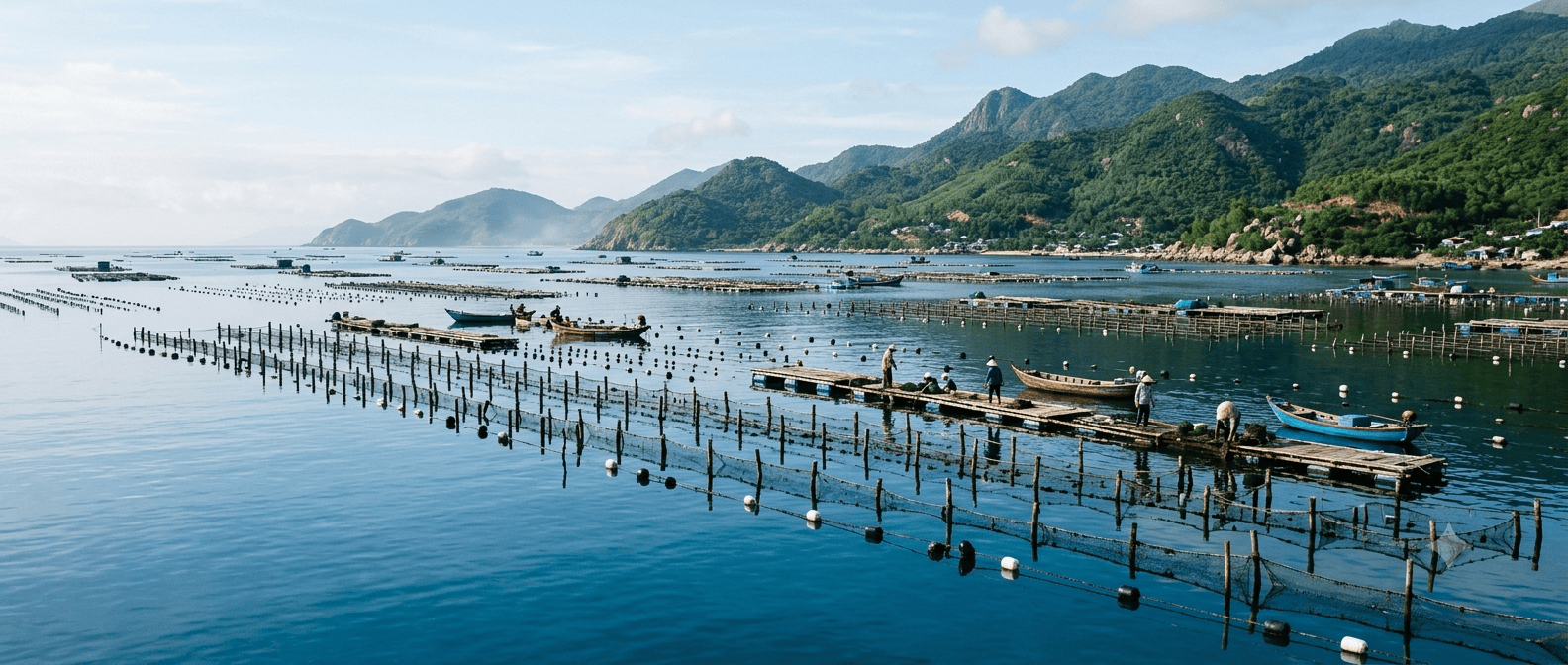 Akoya pearl farm in the waters of Van Ninh, Vietnam